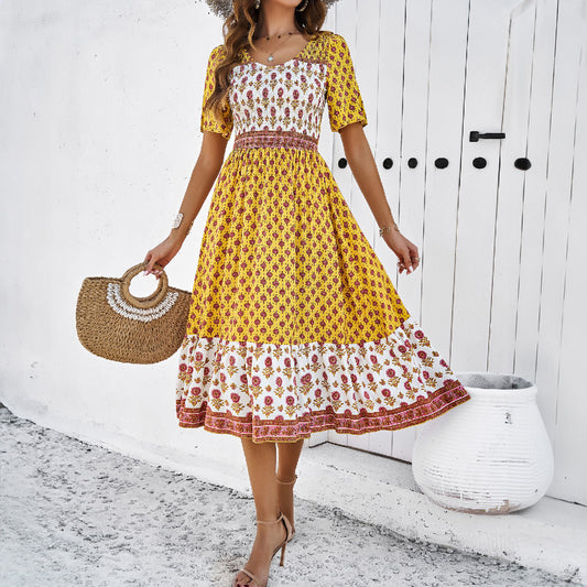 Spring And Summer Vacation Casual Printed Dress